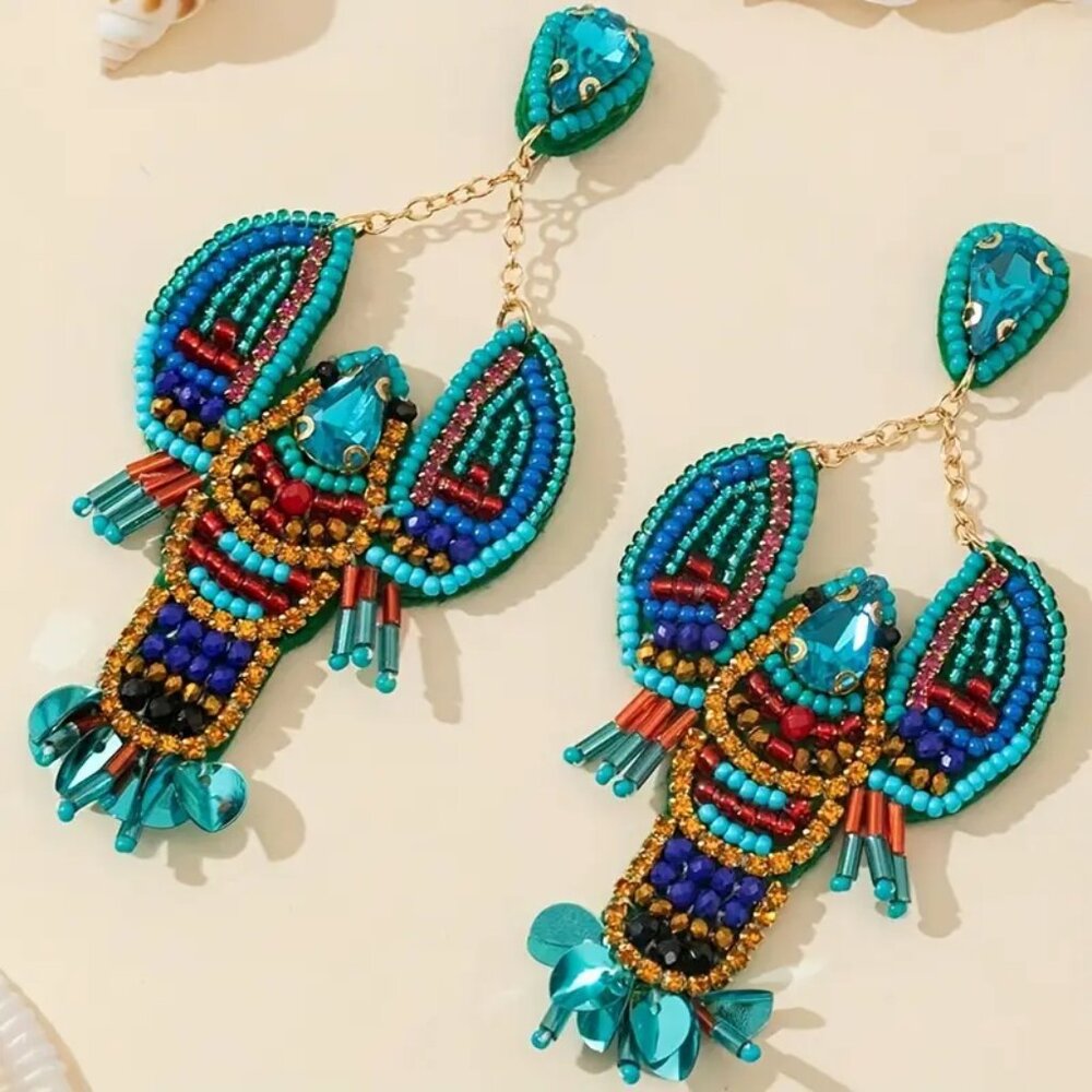 BLUE LOBSTER HANDCRAFTED‎ EARRINGS NIP